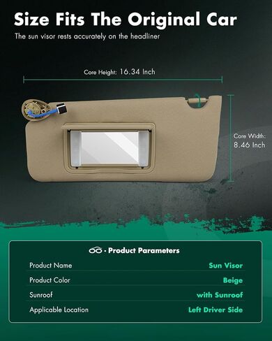 SCITOO Car Sun Visor Assbembly With Mirror Fit For 2009-2014 For Acura For TL,2008-2012 For Honda For Accord Beige With Sunroof(Left Driver Side) in Saudi Arabia