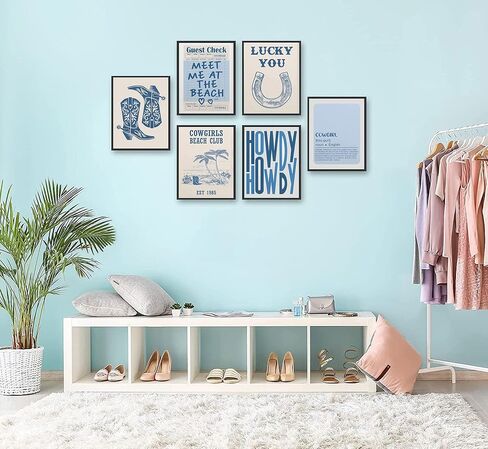HHN 9PCS حفيدة الساحلية الأزرق الجمالية العصرية المطبوعات الجدار الفنية ديكور الطويل لايف رعاة البقر الملصق preppy حذاء حدوث حذاء الحمام الغربي معرض دورم دورم غرفة نوم الديكور دون إطار in Kuwait