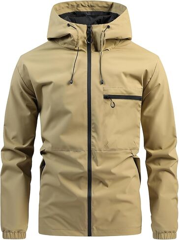 Men's Solid Zip Up Drawstring Pocket Hooded Jacket,Regular Fit Casual Long Sleeve Outerwear in Saudi Arabia