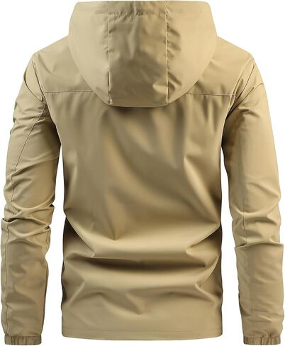 Men's Solid Zip Up Drawstring Pocket Hooded Jacket,Regular Fit Casual Long Sleeve Outerwear in Saudi Arabia