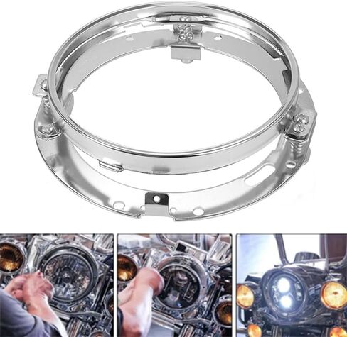 حلقة مصباح مستدير 7 بوصة متوافقة مع هارلي ديفيدسون سويتشات ، رود كينج ، شارع انزلاق ، Electra Glide Bracket Bracket Chrome in Kuwait