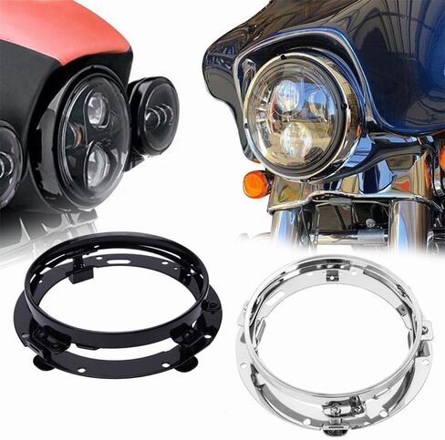 حلقة مصباح مستدير 7 بوصة متوافقة مع هارلي ديفيدسون سويتشات ، رود كينج ، شارع انزلاق ، Electra Glide Bracket Bracket Chrome in Kuwait