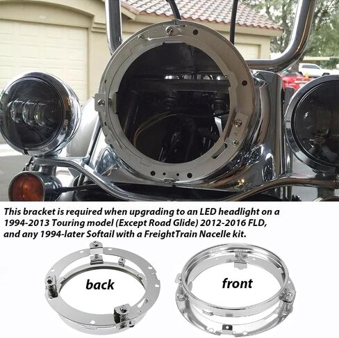 حلقة مصباح مستدير 7 بوصة متوافقة مع هارلي ديفيدسون سويتشات ، رود كينج ، شارع انزلاق ، Electra Glide Bracket Bracket Chrome in Kuwait