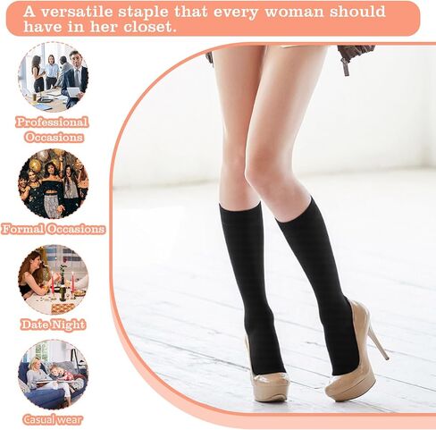 6 Pairs Women's Knee High Socks, Opaque Stretchy Spandex Black Knee High Socks, Trouser Sock for Women in Saudi Arabia