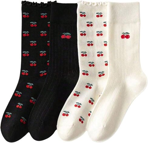 Wdirara Women's 4 Pairs Cute Bow Long Socks Noft Soft Frilly Sock for Girl Teen in Saudi Arabia