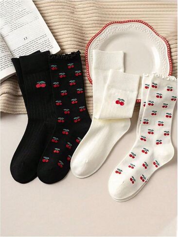 Wdirara Women's 4 Pairs Cute Bow Long Socks Noft Soft Frilly Sock for Girl Teen in Saudi Arabia