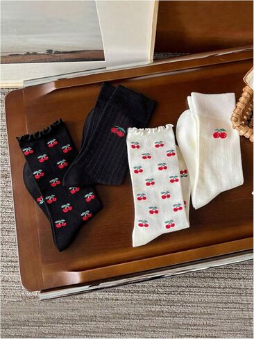 Wdirara Women's 4 Pairs Cute Bow Long Socks Noft Soft Frilly Sock for Girl Teen in Saudi Arabia