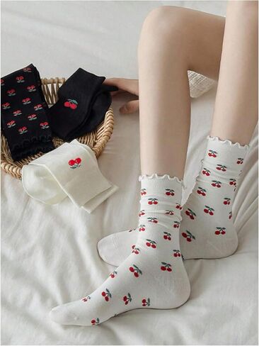 Wdirara Women's 4 Pairs Cute Bow Long Socks Noft Soft Frilly Sock for Girl Teen in Saudi Arabia