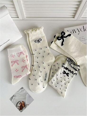 Wdirara Women's 4 Pairs Cute Bow Long Socks Noft Soft Frilly Sock for Girl Teen in Kuwait