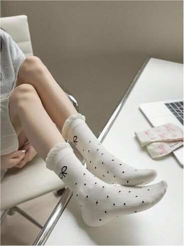 Wdirara Women's 4 Pairs Cute Bow Long Socks Noft Soft Frilly Sock for Girl Teen in Kuwait