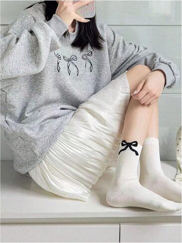 Wdirara Women's 4 Pairs Cute Bow Long Socks Noft Soft Frilly Sock for Girl Teen in Kuwait