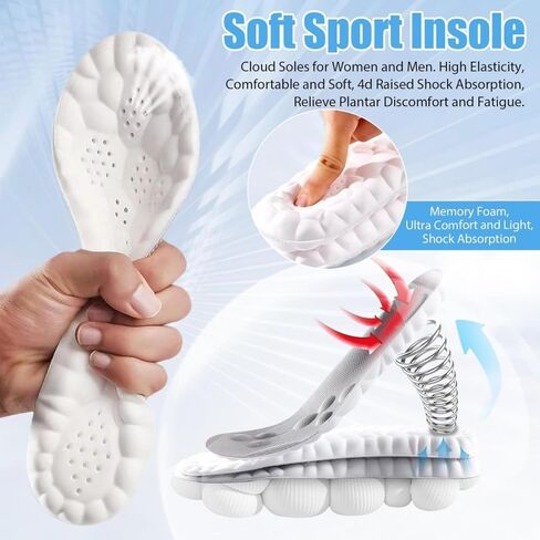 4D Cloud Soles Memory Foam Insoles for Men/Women - Arch Support Shoe Inserts with Acupressure Massage Foot Pain Relief & Fatigue Reduction for Sports/Running(US-Unisex-8-8.5) in Saudi Arabia