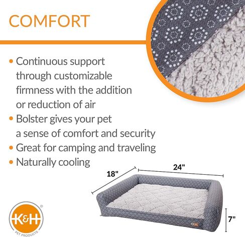 K&H Pet Products Air Sofa Inflatable Dog Bed, Lightweight Air Mattress Pet Bed, Indoor/Outdoor Bed for Seniors, Camping, Travel and More, Navy/Geo Flower Small 18 X 24 Inches in Kuwait