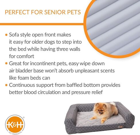 K&H Pet Products Air Sofa Inflatable Dog Bed, Lightweight Air Mattress Pet Bed, Indoor/Outdoor Bed for Seniors, Camping, Travel and More, Navy/Geo Flower Small 18 X 24 Inches in Kuwait
