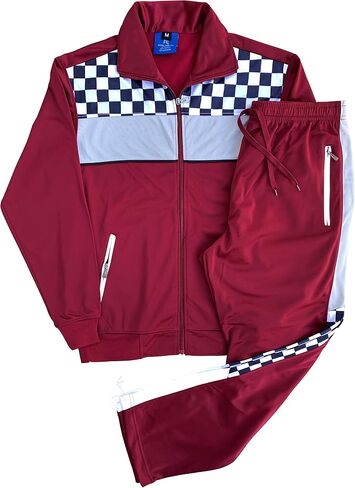 Men’s Tracksuit Checker Boxed Track jacket & Track pants Full Suit Matching Jogging Set in Saudi Arabia