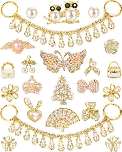 24 PCS Pearl Glitter Shoe Charms ، Bling Shoe Charms Designer Decoration ، وسلاسل الأحذية ، وملحقات الأحذية ، وأحجار الراين ، لؤلؤة DIY للنساء الحفلات هدايا عيد ميلاد in Kuwait