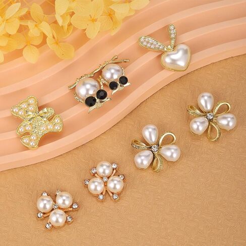 24 PCS Pearl Glitter Shoe Charms ، Bling Shoe Charms Designer Decoration ، وسلاسل الأحذية ، وملحقات الأحذية ، وأحجار الراين ، لؤلؤة DIY للنساء الحفلات هدايا عيد ميلاد in Kuwait