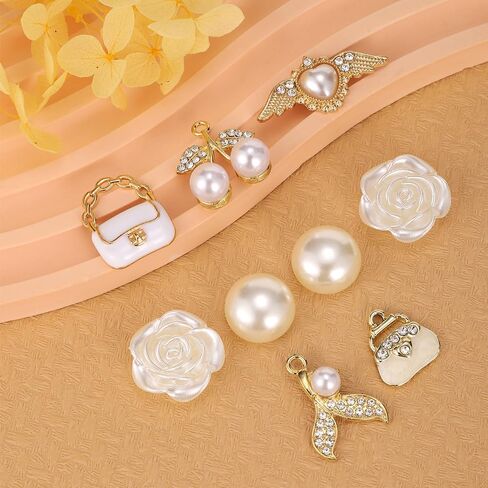 24 PCS Pearl Glitter Shoe Charms ، Bling Shoe Charms Designer Decoration ، وسلاسل الأحذية ، وملحقات الأحذية ، وأحجار الراين ، لؤلؤة DIY للنساء الحفلات هدايا عيد ميلاد in Kuwait