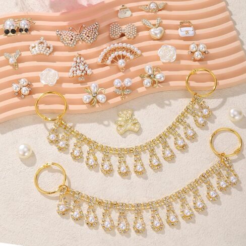 24 PCS Pearl Glitter Shoe Charms ، Bling Shoe Charms Designer Decoration ، وسلاسل الأحذية ، وملحقات الأحذية ، وأحجار الراين ، لؤلؤة DIY للنساء الحفلات هدايا عيد ميلاد in Kuwait