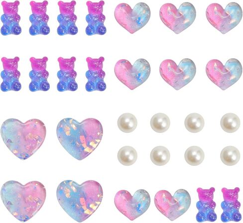 30Pcs Crystal Shoe Charms inlaid with Glitter Powder for Clog Sandals Girls, Love Hearts, Gummy Bears, Bling Pearl Accessories, DIY Shoe Decorative Charms for Party Favor in Kuwait