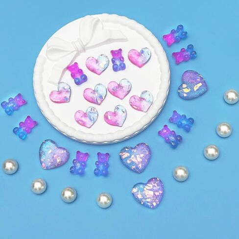 30Pcs Crystal Shoe Charms inlaid with Glitter Powder for Clog Sandals Girls, Love Hearts, Gummy Bears, Bling Pearl Accessories, DIY Shoe Decorative Charms for Party Favor in Kuwait