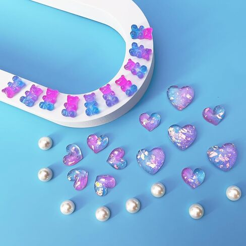 30Pcs Crystal Shoe Charms inlaid with Glitter Powder for Clog Sandals Girls, Love Hearts, Gummy Bears, Bling Pearl Accessories, DIY Shoe Decorative Charms for Party Favor in Kuwait