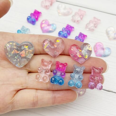 30Pcs Crystal Shoe Charms inlaid with Glitter Powder for Clog Sandals Girls, Love Hearts, Gummy Bears, Bling Pearl Accessories, DIY Shoe Decorative Charms for Party Favor in Kuwait