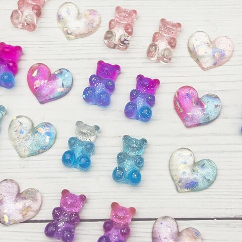 30Pcs Crystal Shoe Charms inlaid with Glitter Powder for Clog Sandals Girls, Love Hearts, Gummy Bears, Bling Pearl Accessories, DIY Shoe Decorative Charms for Party Favor in Kuwait