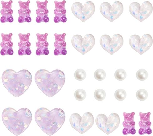 30Pcs Crystal Shoe Charms inlaid with Glitter Powder for Clog Sandals Girls, Love Hearts, Gummy Bears, Bling Pearl Accessories, DIY Shoe Decorative Charms for Party Favor in Kuwait