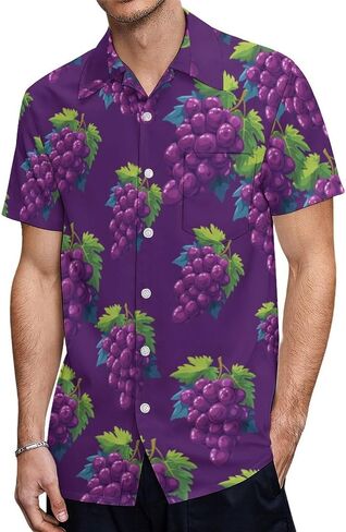 Grapes Men's Hawaiian Printed Shirts Button Down Short Sleeve Shirt Classic Fit Top in Saudi Arabia