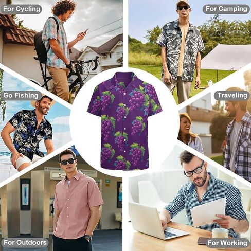 Grapes Men's Hawaiian Printed Shirts Button Down Short Sleeve Shirt Classic Fit Top in Saudi Arabia