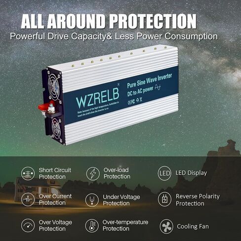 WZRELB 4000W Pure Sine Wave Inverter 36V DC to 110V 120V AC Power Converter with LED Display, Hardwire Terminal,Off-Grid Portable Power Inverter with Dual AC Outlets for Home, RV, Truck, Camping in Saudi Arabia