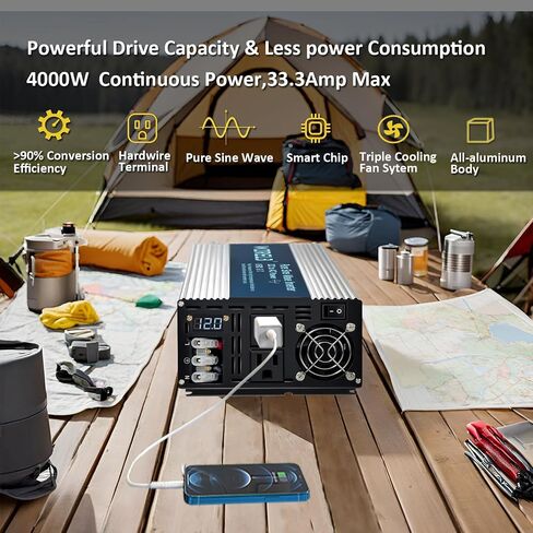 WZRELB 4000W Pure Sine Wave Inverter 36V DC to 110V 120V AC Power Converter with LED Display, Hardwire Terminal,Off-Grid Portable Power Inverter with Dual AC Outlets for Home, RV, Truck, Camping in Saudi Arabia