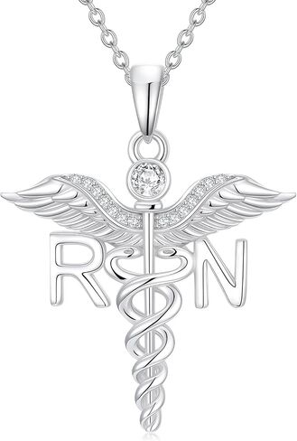 ZBA Natural Diamond Stethoscope Necklace for Nurse Dorctor, 18K White Gold Plated S925 Sterling Silver Nursing Jewelry Appreciation Gifts for Women 20inches (F-G,I1-I2) in Kuwait