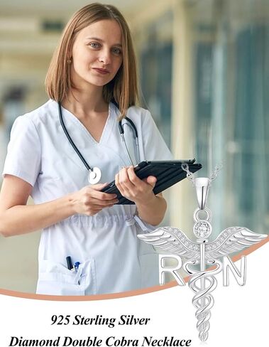 ZBA Natural Diamond Stethoscope Necklace for Nurse Dorctor, 18K White Gold Plated S925 Sterling Silver Nursing Jewelry Appreciation Gifts for Women 20inches (F-G,I1-I2) in Kuwait