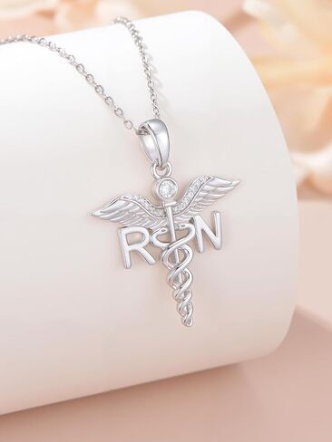 ZBA Natural Diamond Stethoscope Necklace for Nurse Dorctor, 18K White Gold Plated S925 Sterling Silver Nursing Jewelry Appreciation Gifts for Women 20inches (F-G,I1-I2) in Kuwait