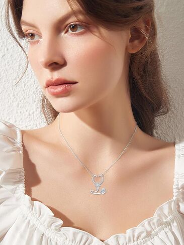 ZBA Natural Diamond Stethoscope Necklace for Nurse Dorctor, 18K White Gold Plated S925 Sterling Silver Nursing Jewelry Appreciation Gifts for Women 20inches (F-G,I1-I2) in Kuwait