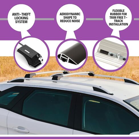 Erkul Roof Rack Cross Bars for VW Volkswagen Golf SW Alltrack 2013-2019 | أشرطة الألومنيوم مع قفل مكافحة السرقة للسطح | متوافق مع القضبان المرتفعة - الفضة in Kuwait