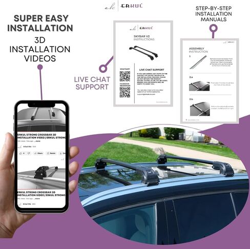 ERKUL Roof Rack Cross Bars for Mini Cooper Countryman 2017-2024 | Aluminum Crossbars with Anti Theft Lock for Rooftop | Compatible with Raised Rails - Black in Kuwait