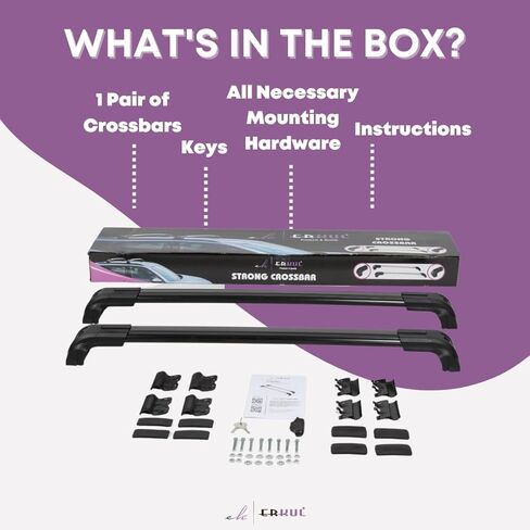 ERKUL Roof Rack Cross Bars for Mini Cooper Countryman 2017-2024 | Aluminum Crossbars with Anti Theft Lock for Rooftop | Compatible with Raised Rails - Black in Kuwait