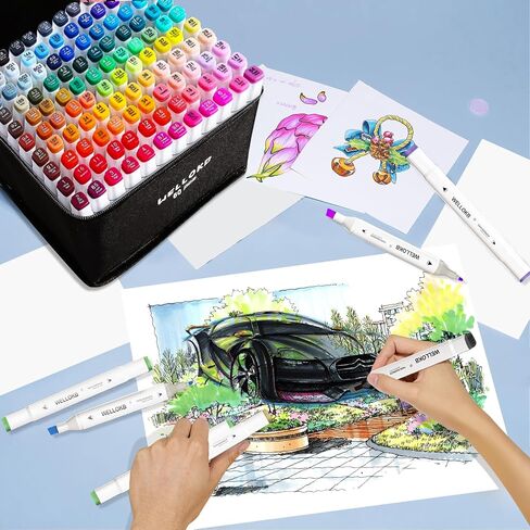 Alcohol Markers, 100 Colors Dual Tip Art Markers for Coloring, Drawing, Illustrations, Book Painting, Alcohol Based Markers with Carrying Case for Adult Kids in Saudi Arabia