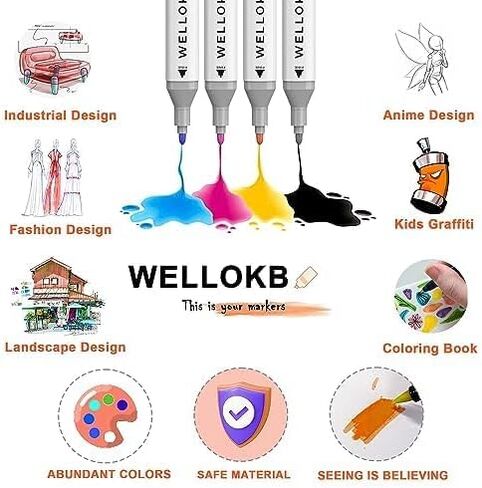 Alcohol Markers, 100 Colors Dual Tip Art Markers for Coloring, Drawing, Illustrations, Book Painting, Alcohol Based Markers with Carrying Case for Adult Kids in Saudi Arabia