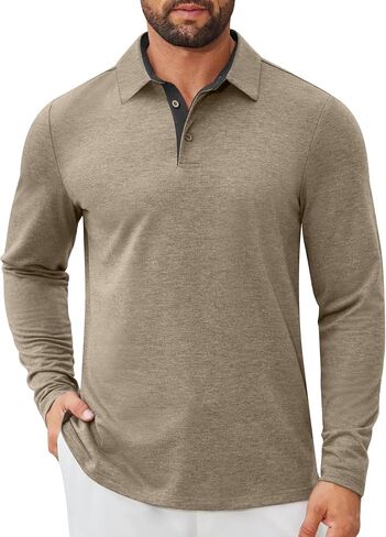 COOFANDY Mens Long Sleeve Polo Shirts Button Casual Tee Collared Work Pullover Shirts in Kuwait