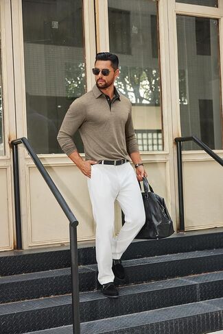 COOFANDY Mens Long Sleeve Polo Shirts Button Casual Tee Collared Work Pullover Shirts in Kuwait