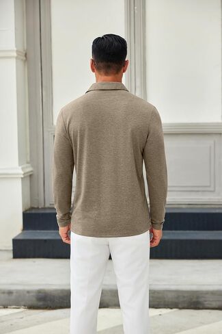 COOFANDY Mens Long Sleeve Polo Shirts Button Casual Tee Collared Work Pullover Shirts in Kuwait