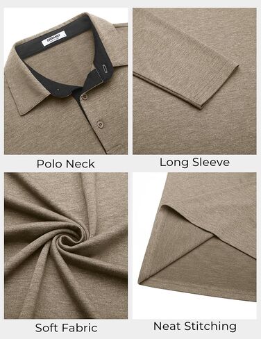 COOFANDY Mens Long Sleeve Polo Shirts Button Casual Tee Collared Work Pullover Shirts in Kuwait