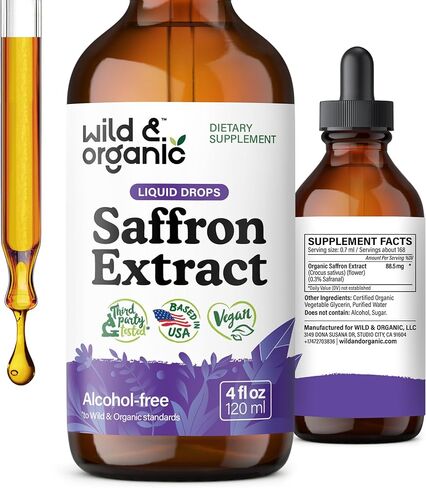 Wild & Organic Saffron Tincture - 88.5 mg Saffron Extract Drops for Mood, Focus, Eye Support - Crocus Sativus Liquid Extract - Vegan, Alcohol & Sugar-Free Supplement - 4 fl oz in Saudi Arabia