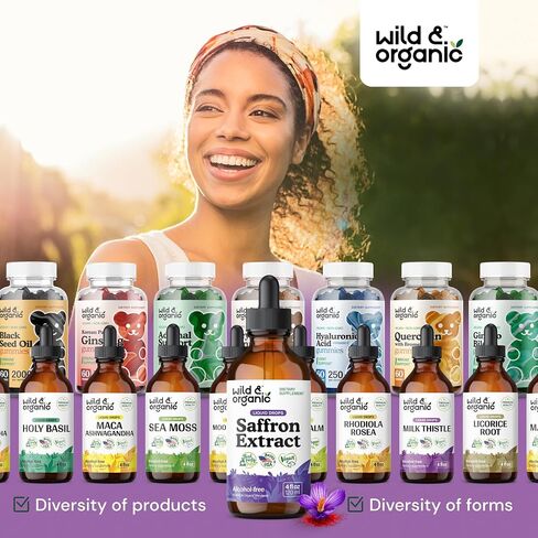 Wild & Organic Saffron Tincture - 88.5 mg Saffron Extract Drops for Mood, Focus, Eye Support - Crocus Sativus Liquid Extract - Vegan, Alcohol & Sugar-Free Supplement - 4 fl oz in Saudi Arabia