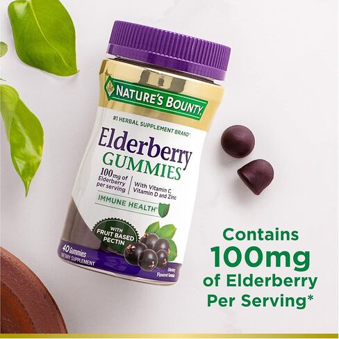 Nature's Bounty Elderberry Gummies, Immune Support, Contains Vitamin A, C, D, E and Zinc, 40 Gummies in Saudi Arabia