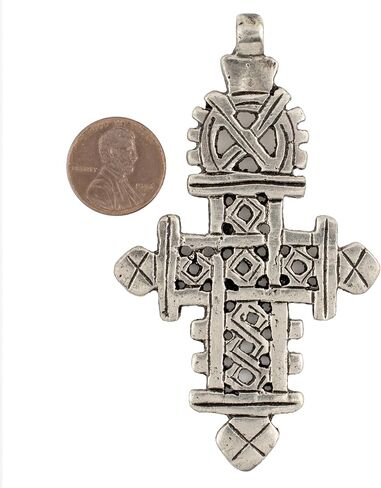 Silver Ethiopian Coptic Cross Pendant, African Abyssinian Design, Orthodox Christian Pendant for Jewelry, The Bead Chest in Saudi Arabia